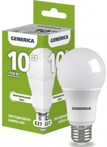 Лампа диодная A60 10Вт Е27 4000К 1000Лм LL-A60-10-230-40-E27-G Generica 
