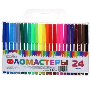 Фломастеры 24 цв, с цветным вент.колпачком, пластик, в ПВХ пенале ClipStudio