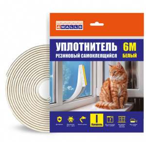 Уплотнитель резиновый 6 м I-профиль, 2*9 мм, белый, 4Walls