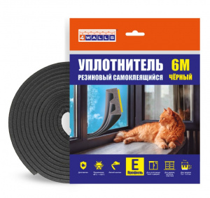 Уплотнитель резиновый 6 м E-профиль, 4*9 мм, черный, 4Walls
