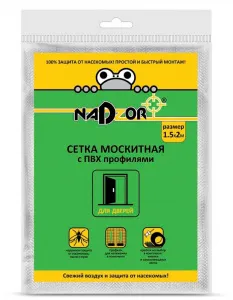 Сетка москитная на дверь с утяжелителями, 1,5*2,1 м, белая, в пакете, Nadzor АКЦИЯ ///
