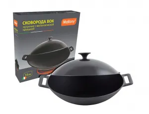Сковорода WOK 3,3 л 31 см чугуннаяс металлической крышкой  W-31L  АКЦИЯ ///