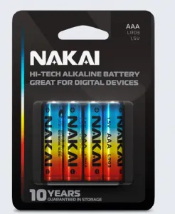 Набор батареек 4 шт, алкалиновые ААА LR 3 NAKAI Hi-Tech блистер